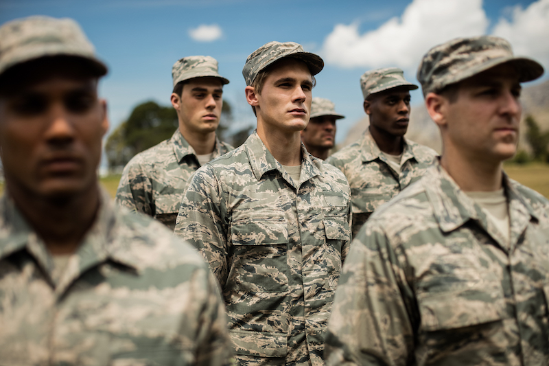 Military soldiers standing in boot camp